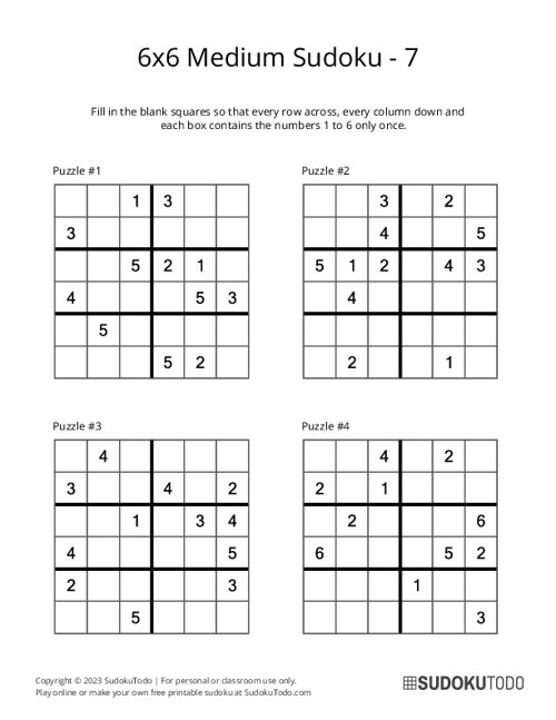 6x6 Sudoku - Medium - 7