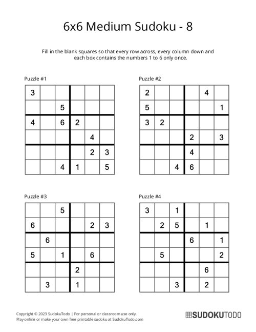6x6 Sudoku - Medium - 8