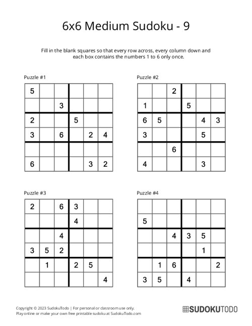 6x6 Sudoku - Medium - 9