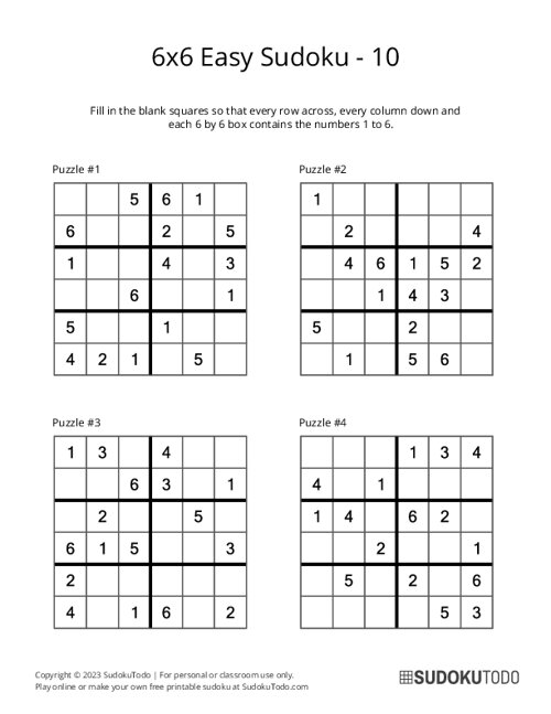 6x6 Sudoku - Easy - 10