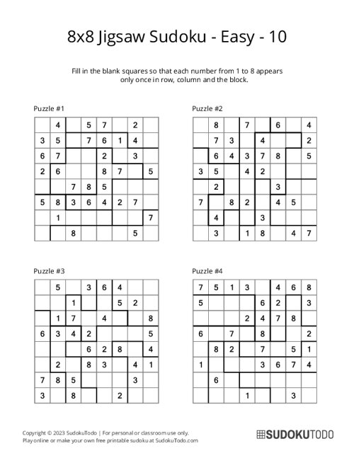 8x8 Jigsaw Sudoku - Easy - 10