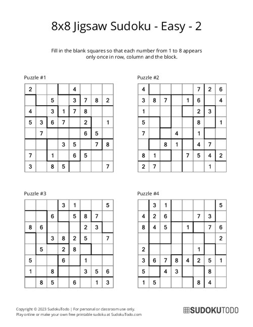 8x8 Jigsaw Sudoku - Easy - 2