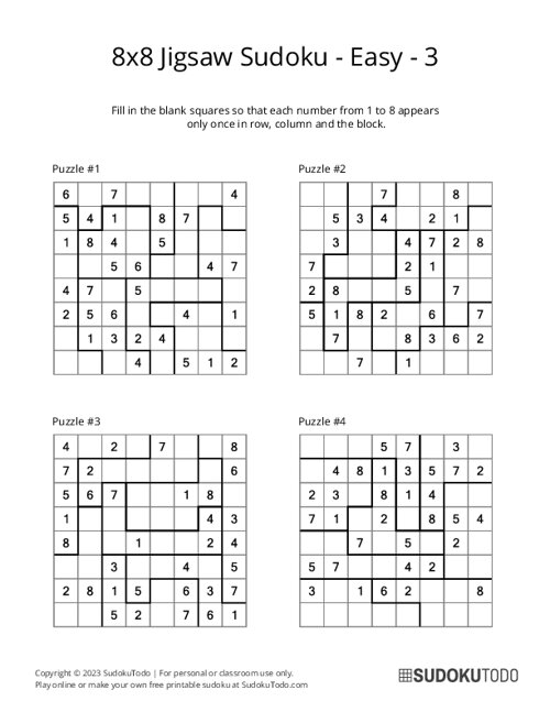 8x8 Jigsaw Sudoku - Easy - 3
