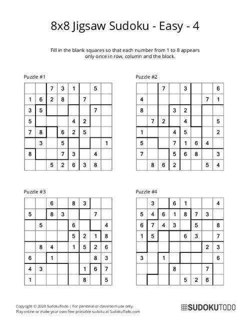 8x8 Jigsaw Sudoku - Easy - 4