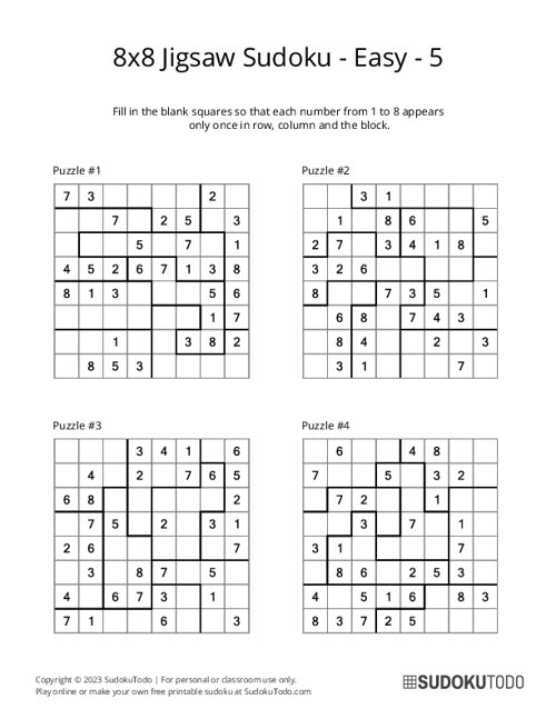 8x8 Jigsaw Sudoku - Easy - 5