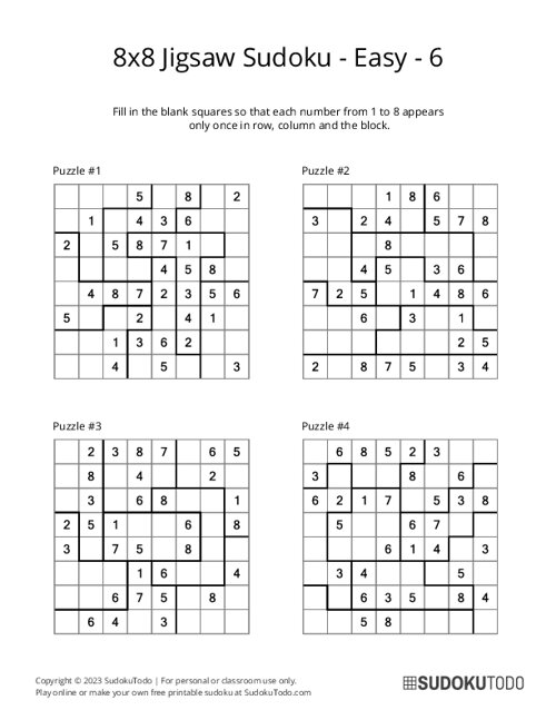 8x8 Jigsaw Sudoku - Easy - 6