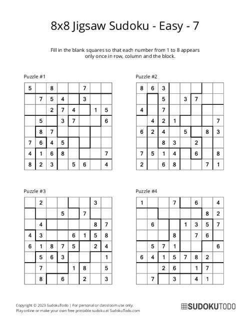 8x8 Jigsaw Sudoku - Easy - 7