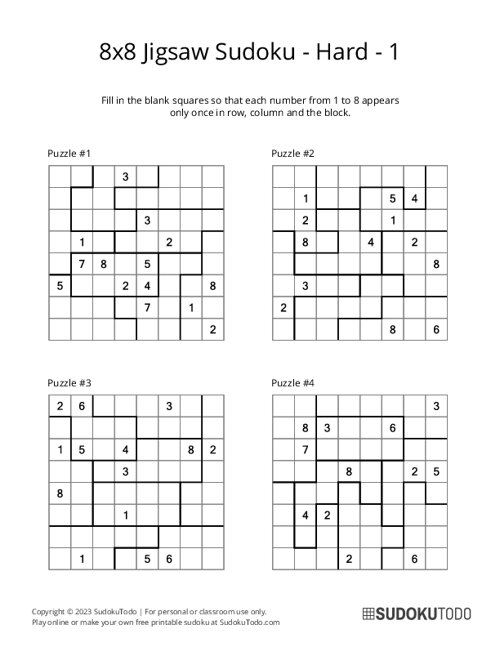 8x8 Jigsaw Sudoku - Hard - 1