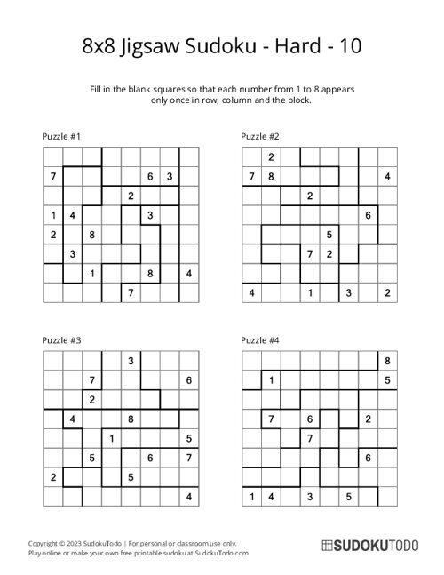 8x8 Jigsaw Sudoku - Hard - 10