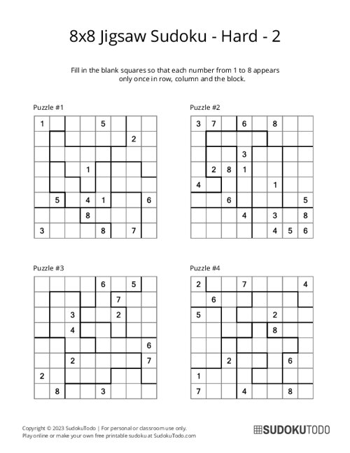 8x8 Jigsaw Sudoku - Hard - 2