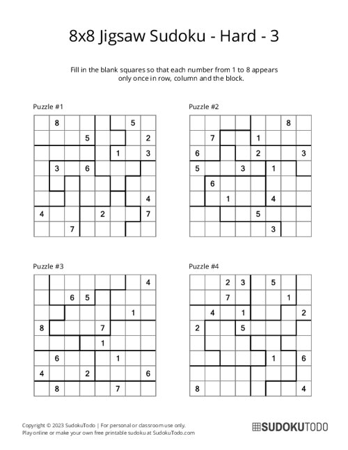 8x8 Jigsaw Sudoku - Hard - 3