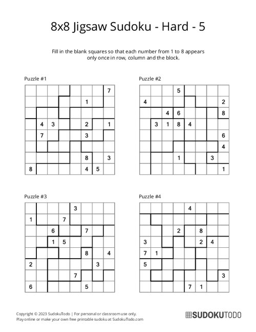 8x8 Jigsaw Sudoku - Hard - 5