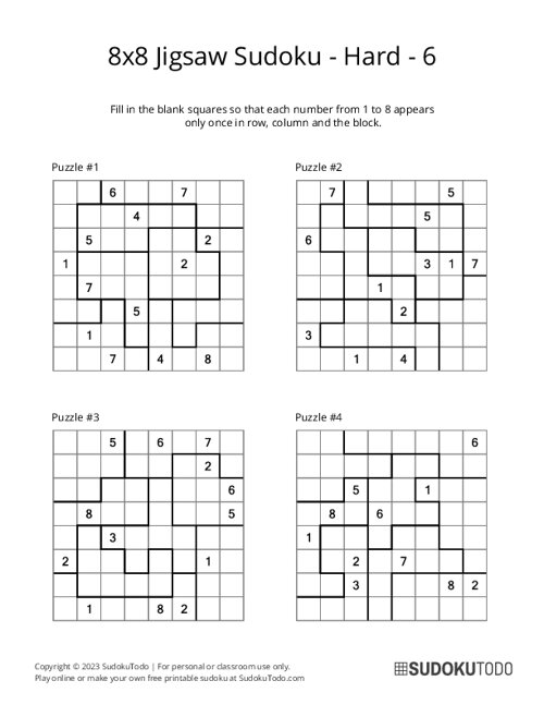 8x8 Jigsaw Sudoku - Hard - 6
