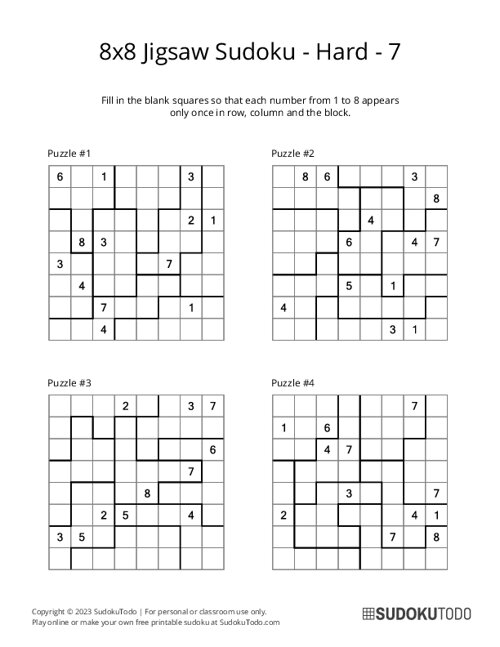 8x8 Jigsaw Sudoku - Hard - 7