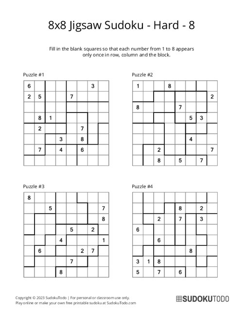 8x8 Jigsaw Sudoku - Hard - 8