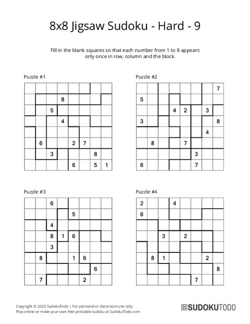 8x8 Jigsaw Sudoku - Hard - 9