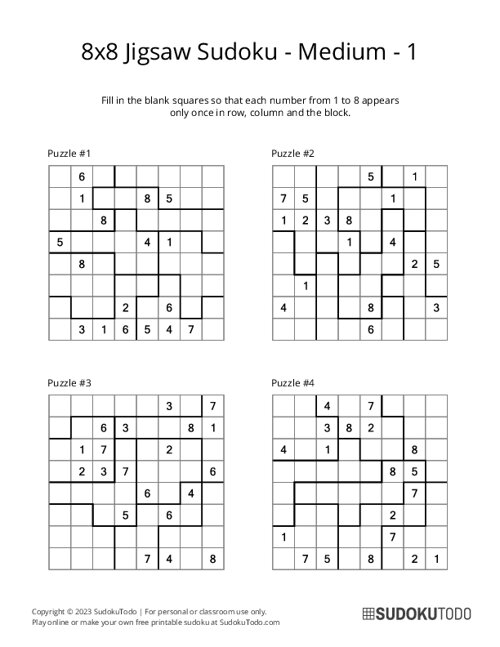 8x8 Jigsaw Sudoku - Medium - 1