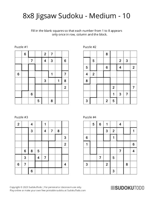 8x8 Jigsaw Sudoku - Medium - 10