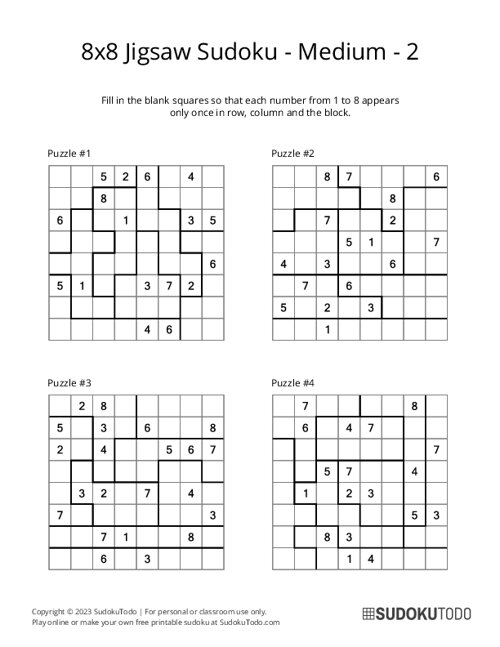 8x8 Jigsaw Sudoku - Medium - 2