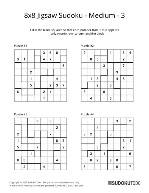 8x8 Jigsaw Sudoku - Medium - 3
