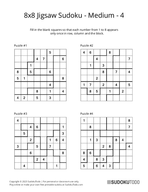 8x8 Jigsaw Sudoku - Medium - 4