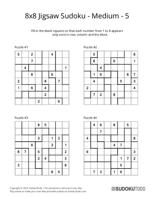 8x8 Jigsaw Sudoku - Medium - 5