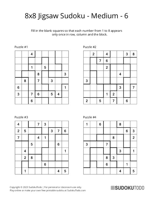 8x8 Jigsaw Sudoku - Medium - 6