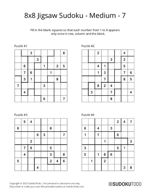 8x8 Jigsaw Sudoku - Medium - 7