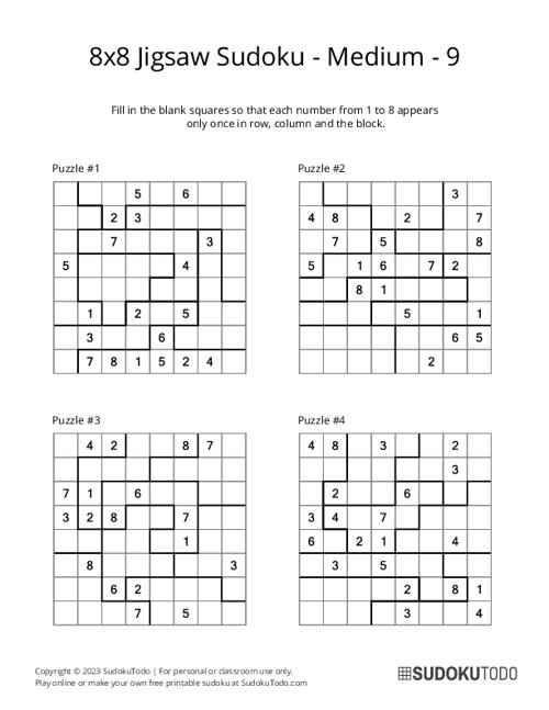 8x8 Jigsaw Sudoku - Medium - 9