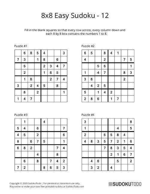 8x8 Sudoku - Easy - 12