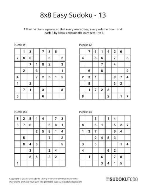 8x8 Sudoku - Easy - 13