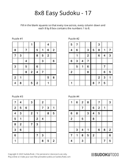 8x8 Sudoku - Easy - 17