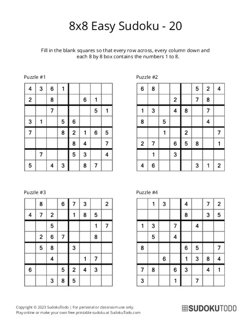 8x8 Sudoku - Easy - 20