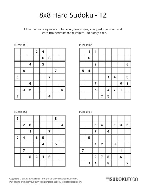 8x8 Sudoku - Hard - 12