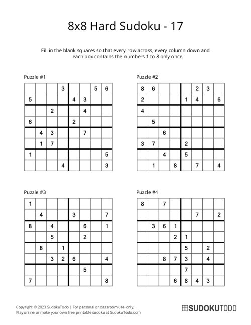 8x8 Sudoku - Hard - 17