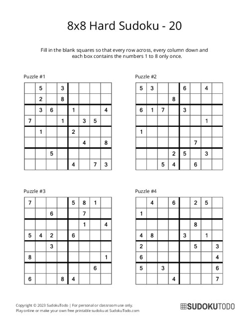 8x8 Sudoku - Hard - 20