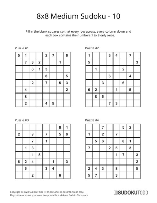 8x8 Sudoku - Medium - 10