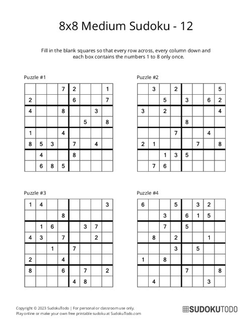 8x8 Sudoku - Medium - 12