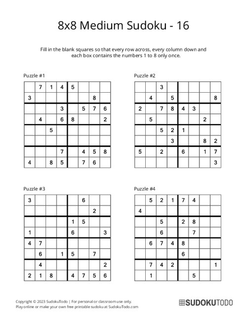 8x8 Sudoku - Medium - 16