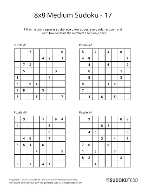 8x8 Sudoku - Medium - 17