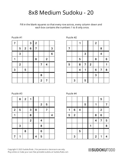 8x8 Sudoku - Medium - 20