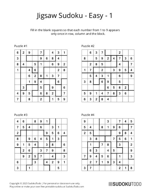Jigsaw Sudoku - Easy - 1