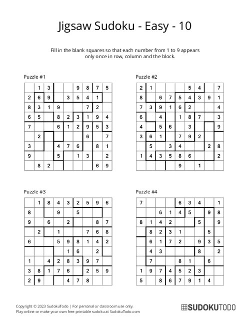 Jigsaw Sudoku - Easy - 10