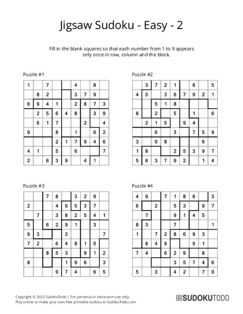 Jigsaw Sudoku - Easy - 2