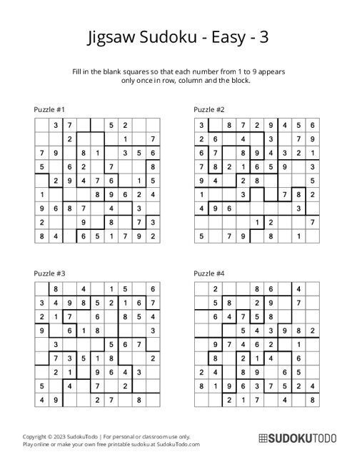 Jigsaw Sudoku - Easy - 3