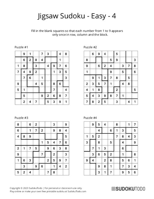 Jigsaw Sudoku - Easy - 4