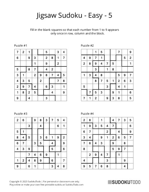 Jigsaw Sudoku - Easy - 5