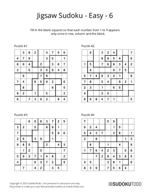 Jigsaw Sudoku - Easy - 6