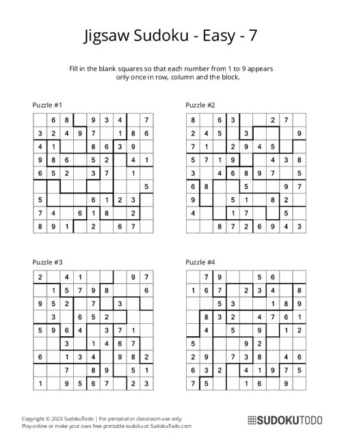 Jigsaw Sudoku - Easy - 7