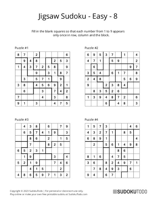 Jigsaw Sudoku - Easy - 8